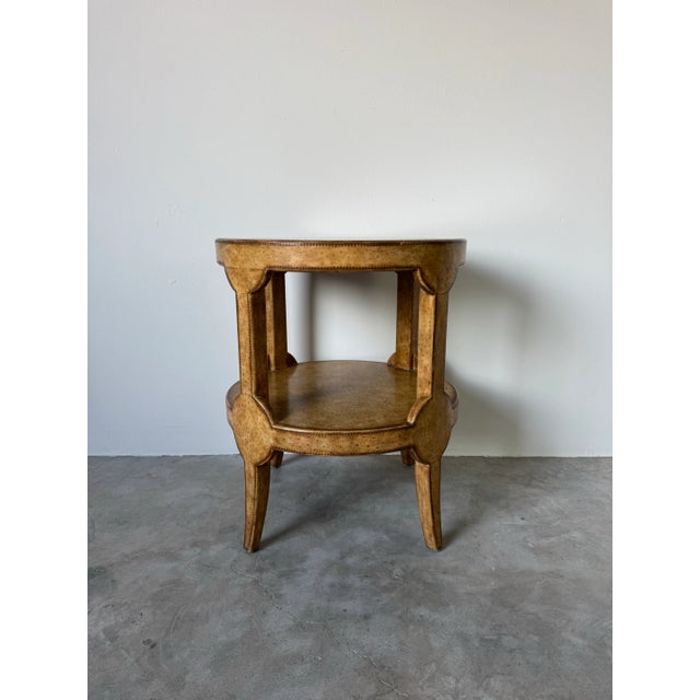 Vintage Maitland-Smith Faux Ostrich Leather Round Two-Tier End Table/ Sold For Sale In Miami - Image 6 of 12