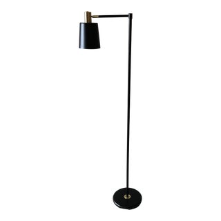 Mid-Century Style Articulated Arm Brass and Black Floor Lamp For Sale