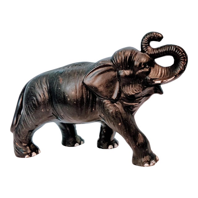 1930s African Sylvac Black Elephant Figurine XL For Sale