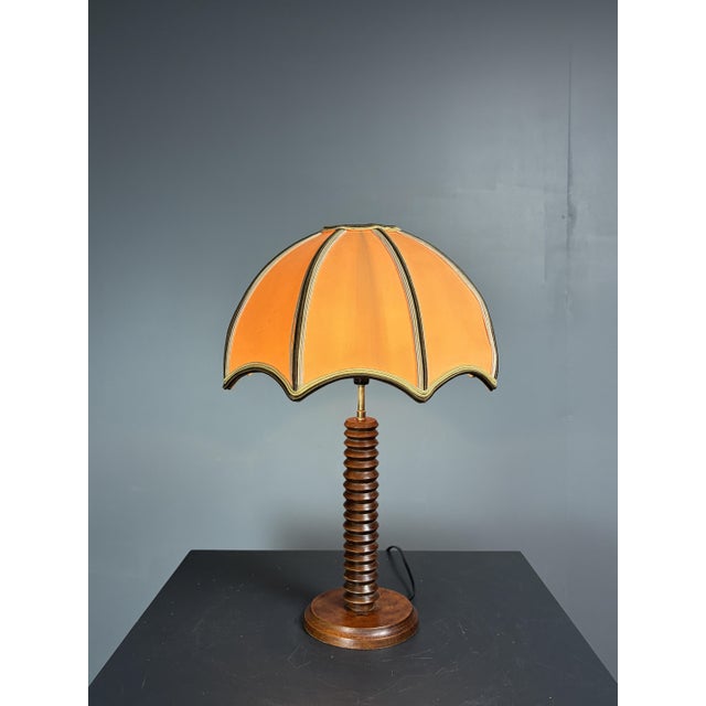 Mid-Century Modern French Brutalist Turned Wood Mushroom Table Lamp in the style of Charles Dudouyt, 1950s For Sale - Image 14 of 16