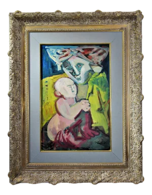 Victor Thall, Mother and Child, expressionist painting, Circa 1940