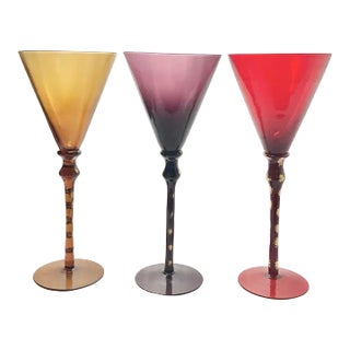Contemporary Set of 3 Oversized Large Colorful Martini Glasses For Sale