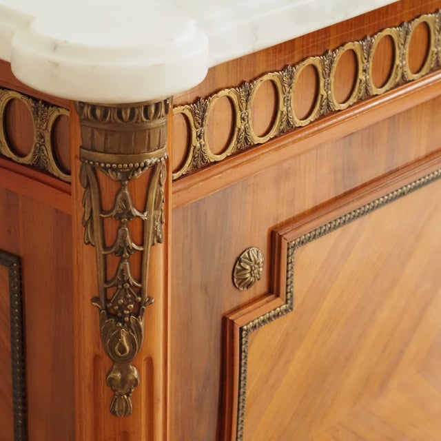 Wood Louis XVI Sideboard with Marble Top, Wood and Bronze Fittings For Sale - Image 7 of 17