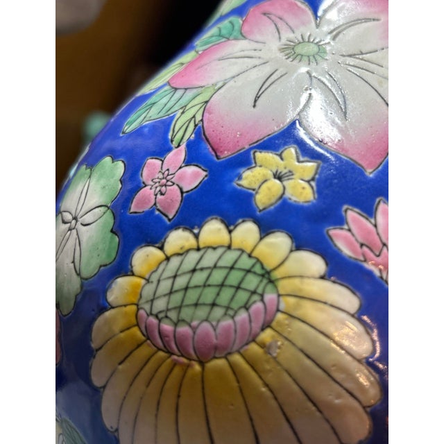 Cobalt Blue Famille Rose Seven Boys Porcelain Vase For Sale - Image 4 of 10