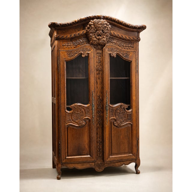 French Louis XV Revival Carved Oak Display Armoire For Sale - Image 4 of 11