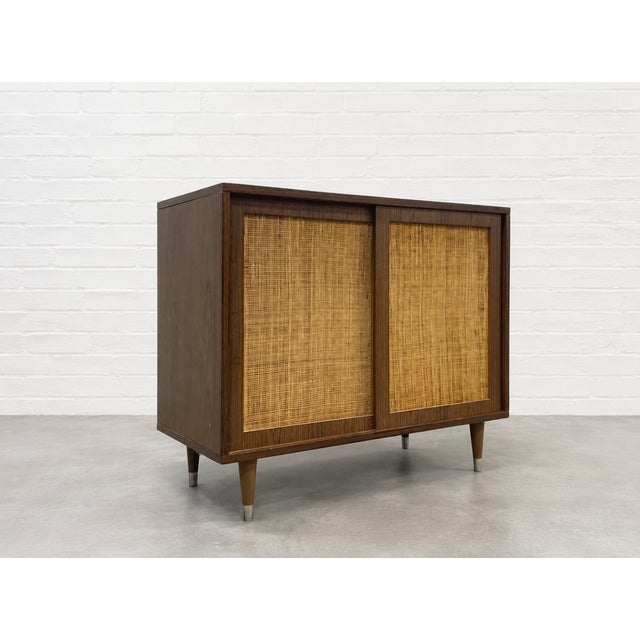 Mid-Century Modern Mid Century Modern Caned Front Jr. Credenza | Small Storage Cabinet, C. 1950's For Sale - Image 3 of 12