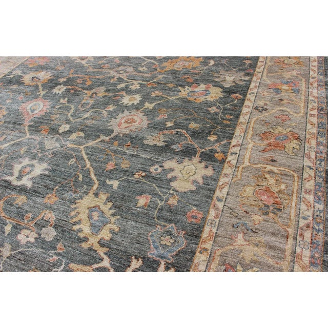 Keivan Woven Arts Angora Turkish Oushak Rug in Dark Green, Silver Gray, Orange, and Hints of Pink For Sale In Atlanta - Image 6 of 10