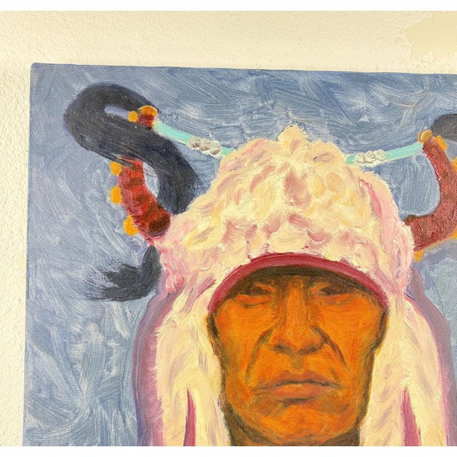 Late 20th Century Late 20th Century "Bird Rattler" – Original Blackfeet Warrior Oil Portrait by Steve LeBailly For Sale - Image 5 of 14