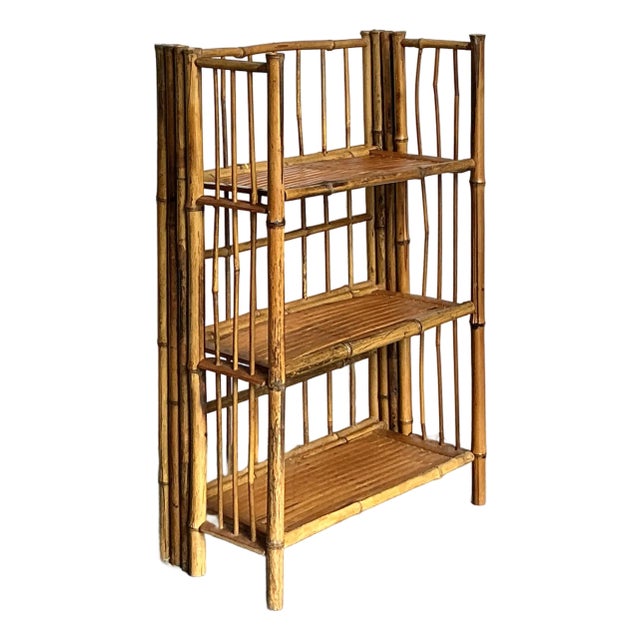 Vintage Boho Bamboo Folding Etagere For Sale