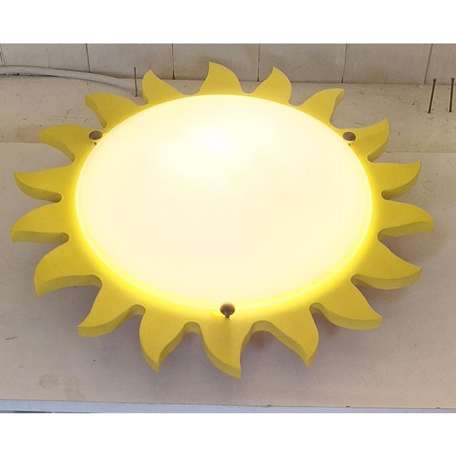 Vintage Ceiling Lamp with Matte White Glass Shade on Metal Mount with a Yellow Sunburst Frame by Zikoli, 2000s For Sale - Image 3 of 8