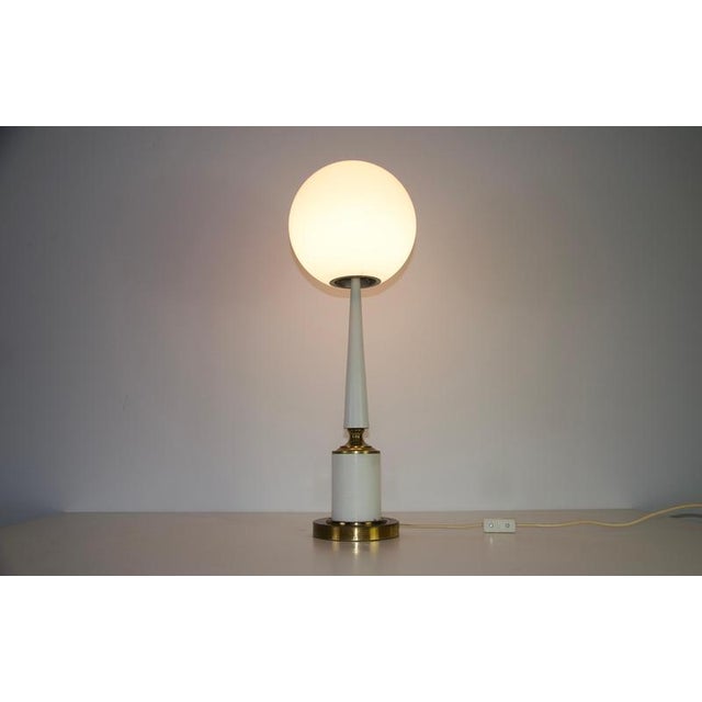 Vintage Italian Table Lamp in White Metal and Opal Glass, 1960s For Sale - Image 4 of 15