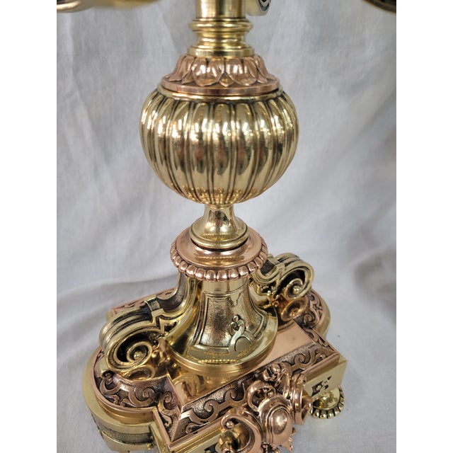 French Antique Brass and Bronze Candelabra Set For Sale - Image 3 of 11