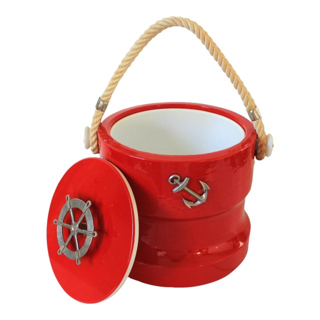 Vintage Nautical Theme Red Ice Bucket For Sale