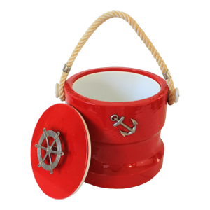 Vintage Nautical Theme Red Ice Bucket