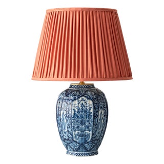 Vintage Delft Blue and White Chinoiserie Makkum Table Lamp, 1950s For Sale