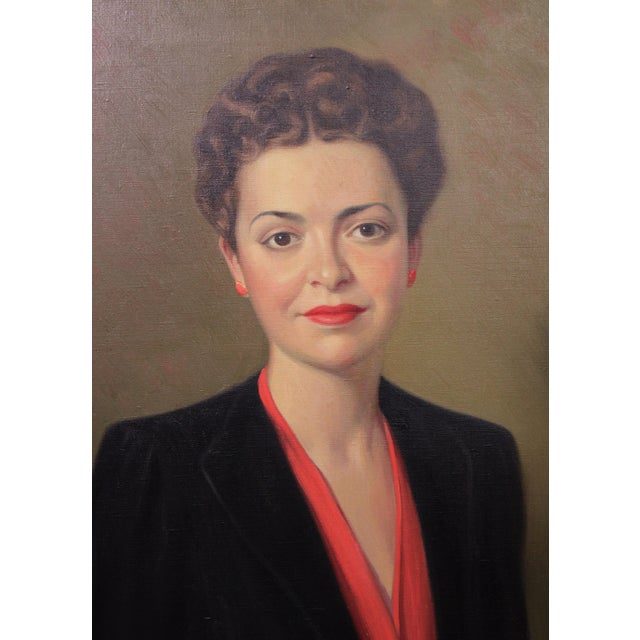 American Vintage 1940s Finely Rendered Portrait of Woman by John Doctoroff For Sale - Image 3 of 7