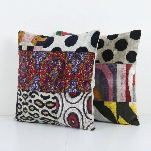 Mid-Century Modern Silk Ikat Velvet Pillow Cover 19'' X 20'' - Set of Two For Sale - Image 3 of 4