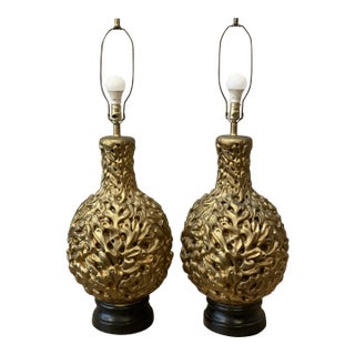 Vintage 1970s Gold Gilt Huge Lamps - a Pair For Sale