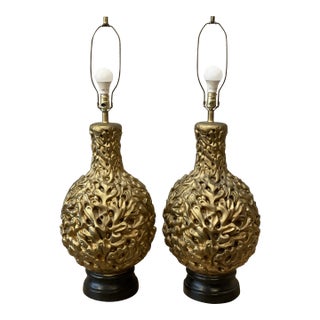 Vintage 1970s Gold Gilt Huge Lamps - a Pair For Sale