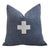 French Blue and Cream Appliqué Cross Wool & Linen Feather/Down Pillow For Sale In Los Angeles - Image 6 of 6