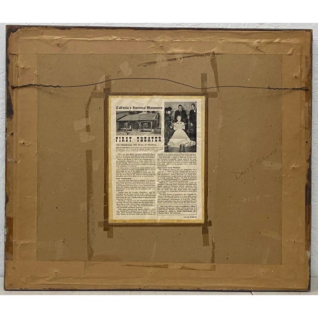 Tan Davis Francis Schwartz "Historic First Theater, Monterey County" Original Watercolor C.1950 For Sale - Image 8 of 10