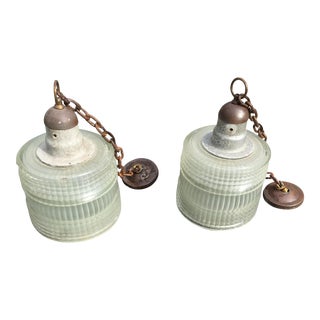 Industrial Holophane Style Pendant Lights - a Pair For Sale