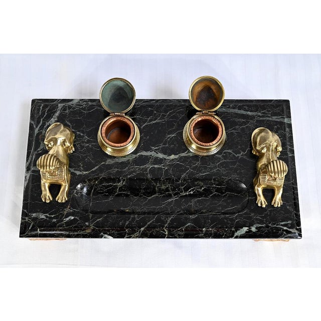Vintage Inkwell in Bronze and Marble For Sale - Image 5 of 18