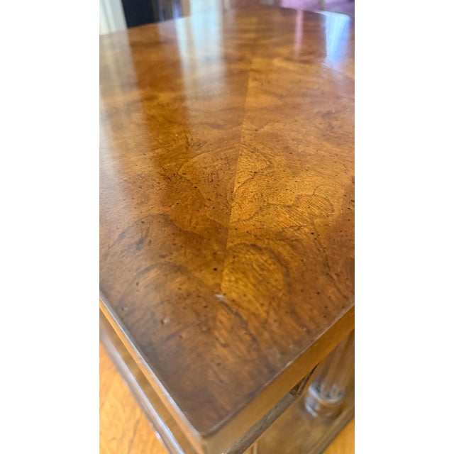 Pair of Drexel Classic Court Burl Walnut Arcaded End Tables With Glass Tops, 1975 For Sale - Image 11 of 13