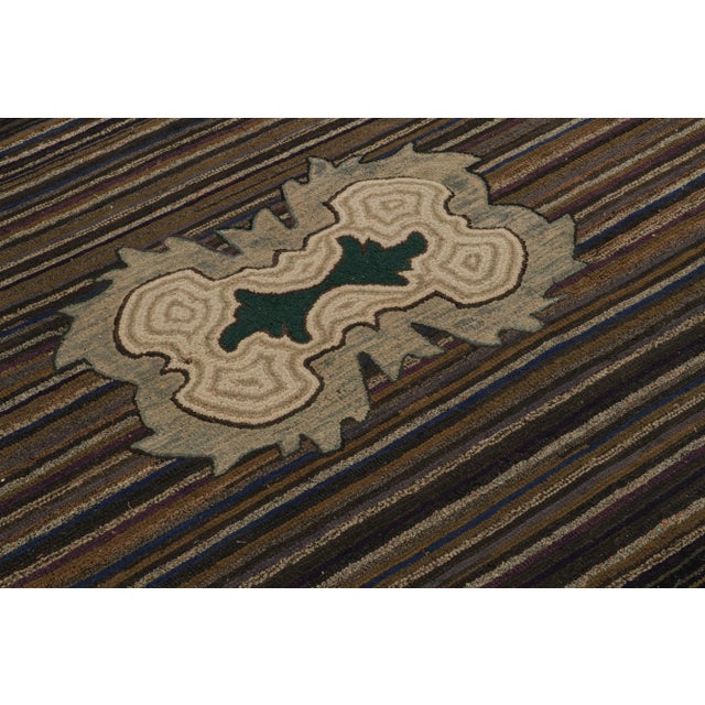 Rug & Kilim Antique Hooked Rug With Polychromatic Stripes and Medallions, From Rug & Kilim For Sale - Image 4 of 7
