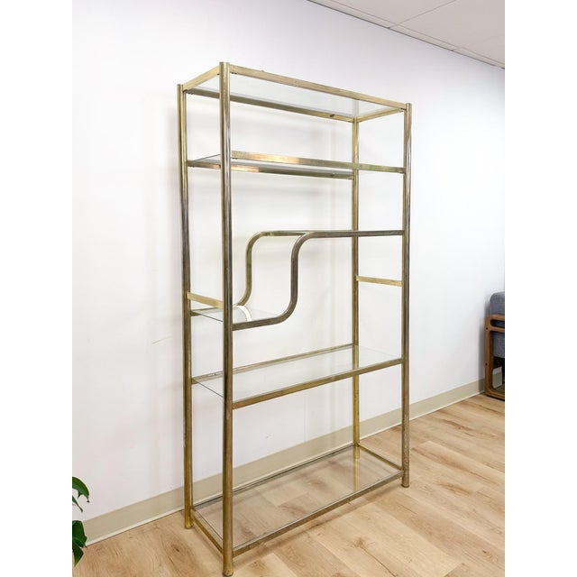 Mid-Century Modern Vintage Milo Baughman Style Brass Tone Etagere Shelf Vintage Hollywood Regency For Sale - Image 3 of 17