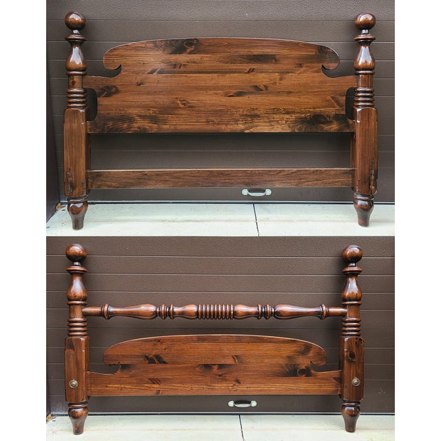 Ethan Allen Antiqued Pine Queen Cannonball Headboard and Footboard 2