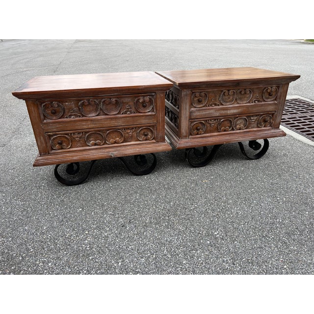 Spanish Colonial Walnut Carved Wood Steel Scrolled Base For Sale - Image 4 of 12