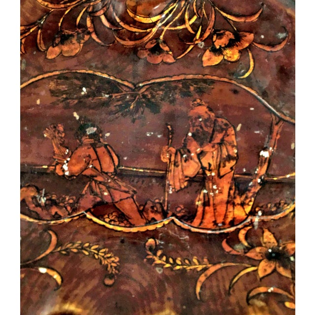 Very old wooden tray hand painted with gold Lacquer paint. This platter has the label from the customs which allows...