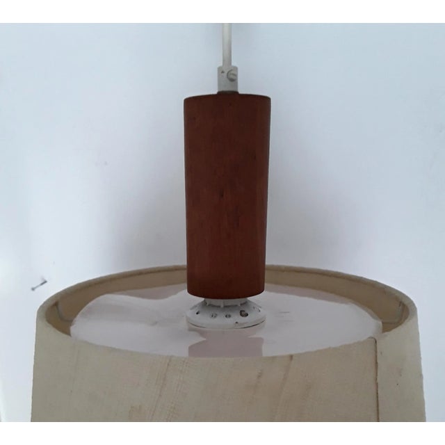 Teak Ceiling Lamp with Beige Wool Shade, 1970s For Sale - Image 4 of 5