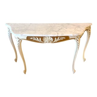 1980s Italian Silik White Marble Top Console Table For Sale