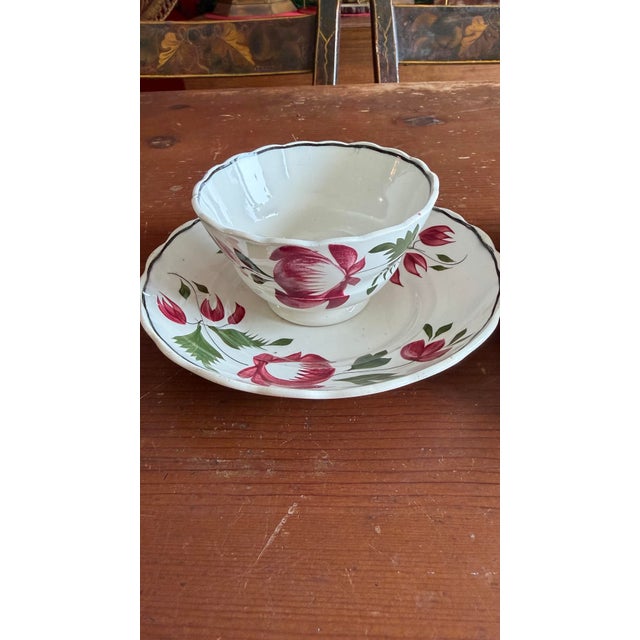 A Very Nice Pair of Antique Staffordshire Early Adam’s Rose Cup & Saucer, Circa 1830 For Sale - Image 10 of 12