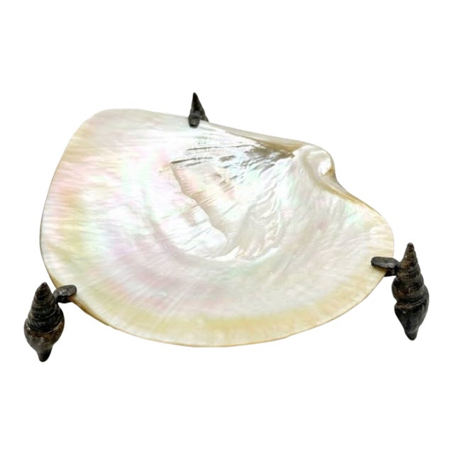 Vintage Maitland-Smith Mother-of-Pearl & Brass Footed Caviar Dish For Sale