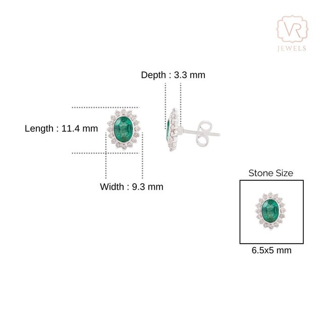 Zambian Emerald Diamond Halo Stud Earrings in 14k Gold- A Pair Gift for Mom For Sale - Image 10 of 14