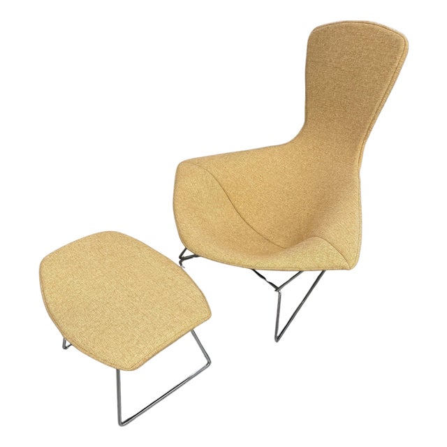 1978 Harry Bertoia for Knoll Bird Chair and Ottoman w/ Knoll Labels For Sale