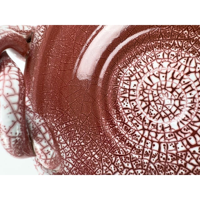 Large Accolay Ceramic Fruit Bowl With Twisted Handles, Burgundy Glaze For Sale - Image 6 of 18