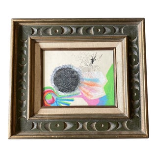 1970’s Original Vintage Abstract Ink Drawing/Pastel Ornate Vintage Frame For Sale