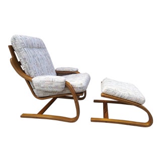 Vintage Danish Modern Bent Teak Lounge Chair & Ottoman For Sale
