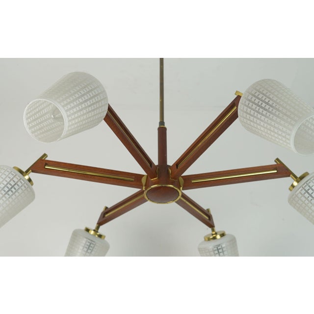 Brown Mid-Century Sputnik 8-Light Chandelier in Teak, Brass, and Glass, 1960s For Sale - Image 8 of 15