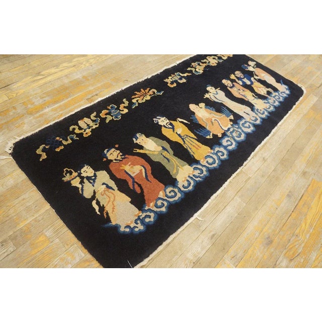 1920s Pictorial Chinese Art Deco Carpet ( 5'6" x 12'6" - 170 x 380 cm ).. Antique Art Deco Hallway Runner Wool Black Rug,...