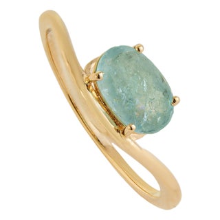 1.13ct Oval Paraiba Tourmaline Wavy Solitaire Ring in 18k Yellow Gold Size 8 For Sale