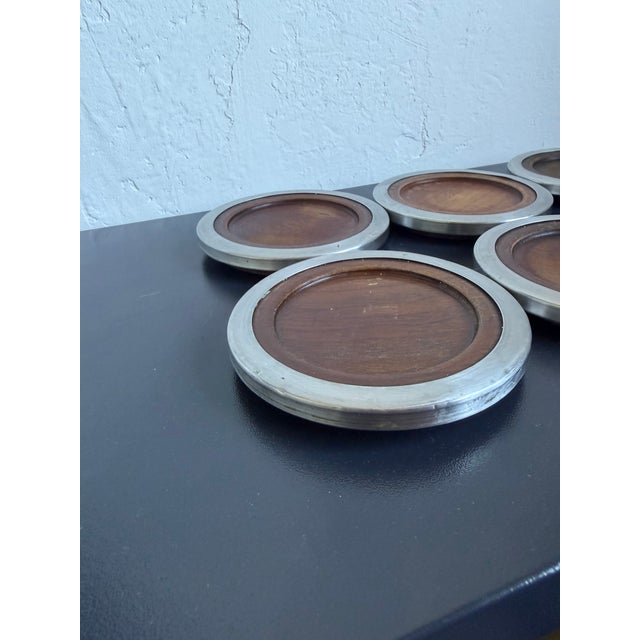 Wood Jean Dobré Jacaranda and Stainless Steel Coasters for Tropic-Art - Set of Six For Sale - Image 7 of 12