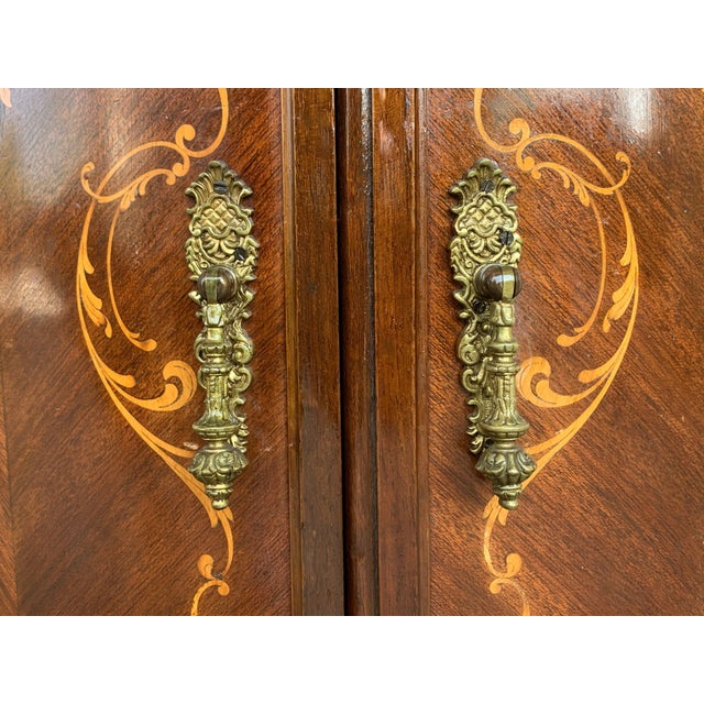 Wood Pair of Carved and Marquetry Nightstands with Two Doors and Hidden Drawer For Sale - Image 7 of 18