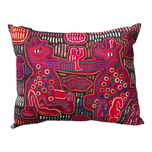 Kuna Mola Hand Sewn Textile Folk Art Embroidered Colorful Throw Pillow 18"