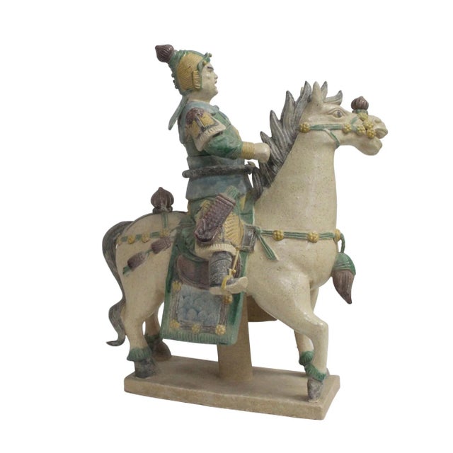Chinese Handmade Ceramic Warrior on Horse Figure For Sale - Image 4 of 8