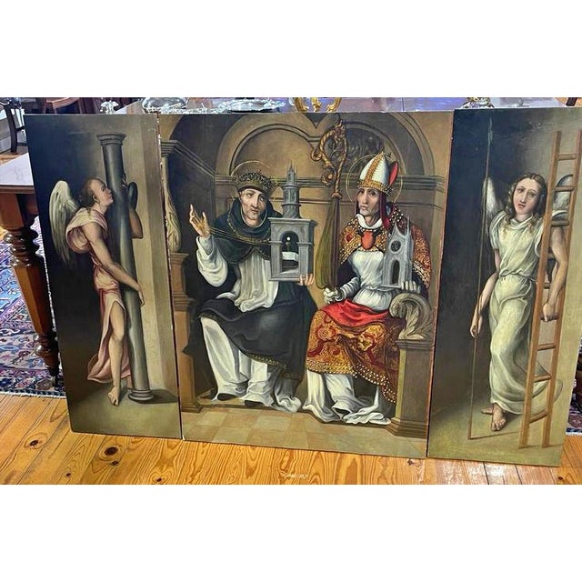 Spanish School Artist, Annunciation Triptych, 17th Century, Oil on Canvas For Sale - Image 7 of 14